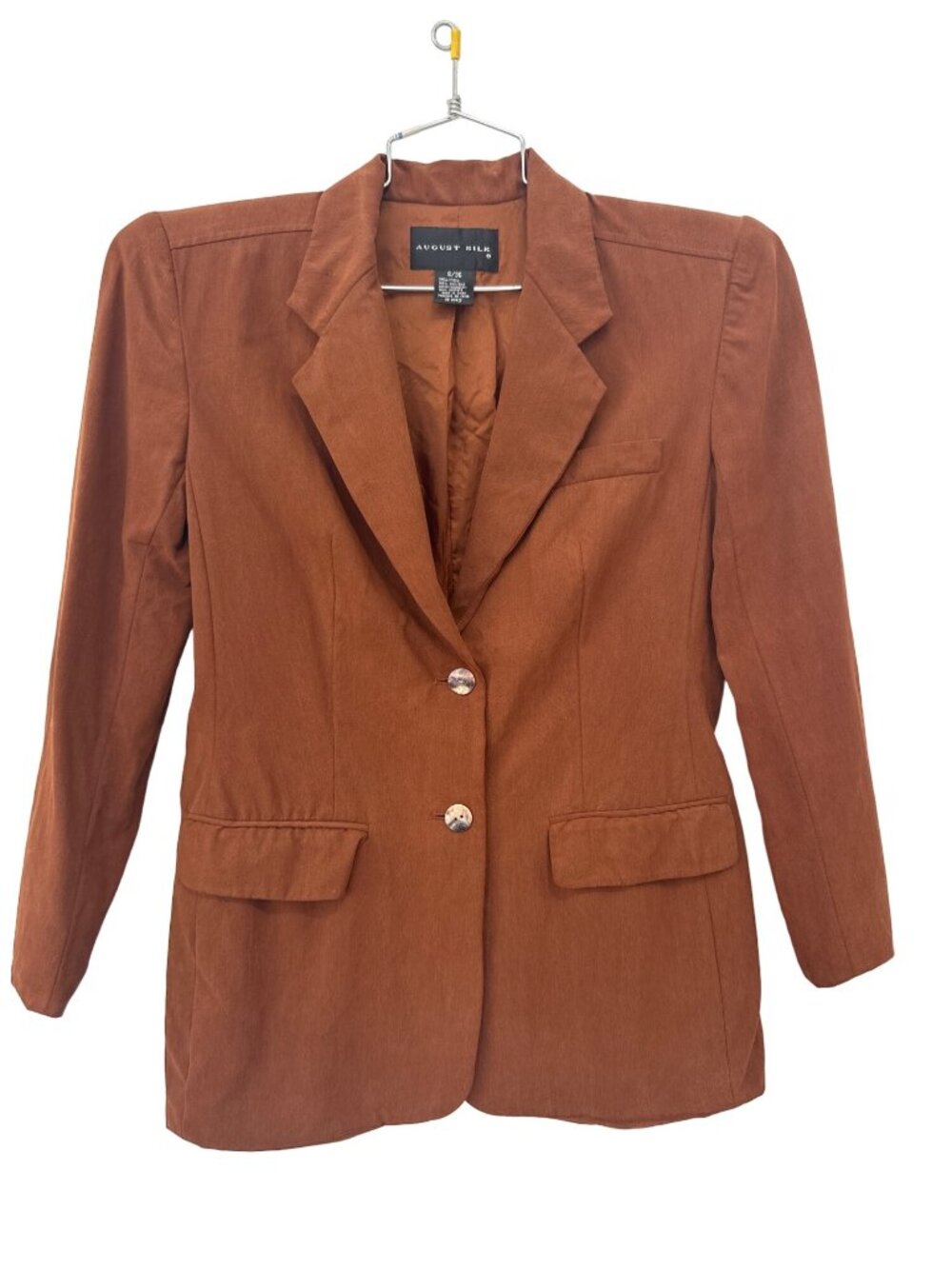 Vintage August Silk Blazer Jacket Size 6 Double Button Brown Silk Career Preppy